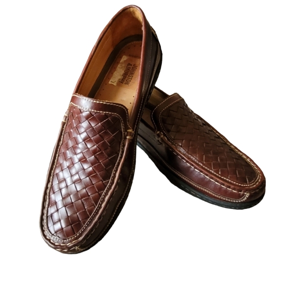 Johnston and Murphy Conyac Brown Woven Leather  Men's Loafers Size 9 Preppy - Picture 1 of 7